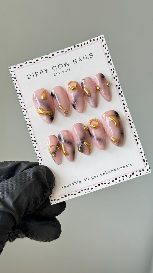 Pierced | 3D Gold Chrome Piercings | Custom Press On Nails