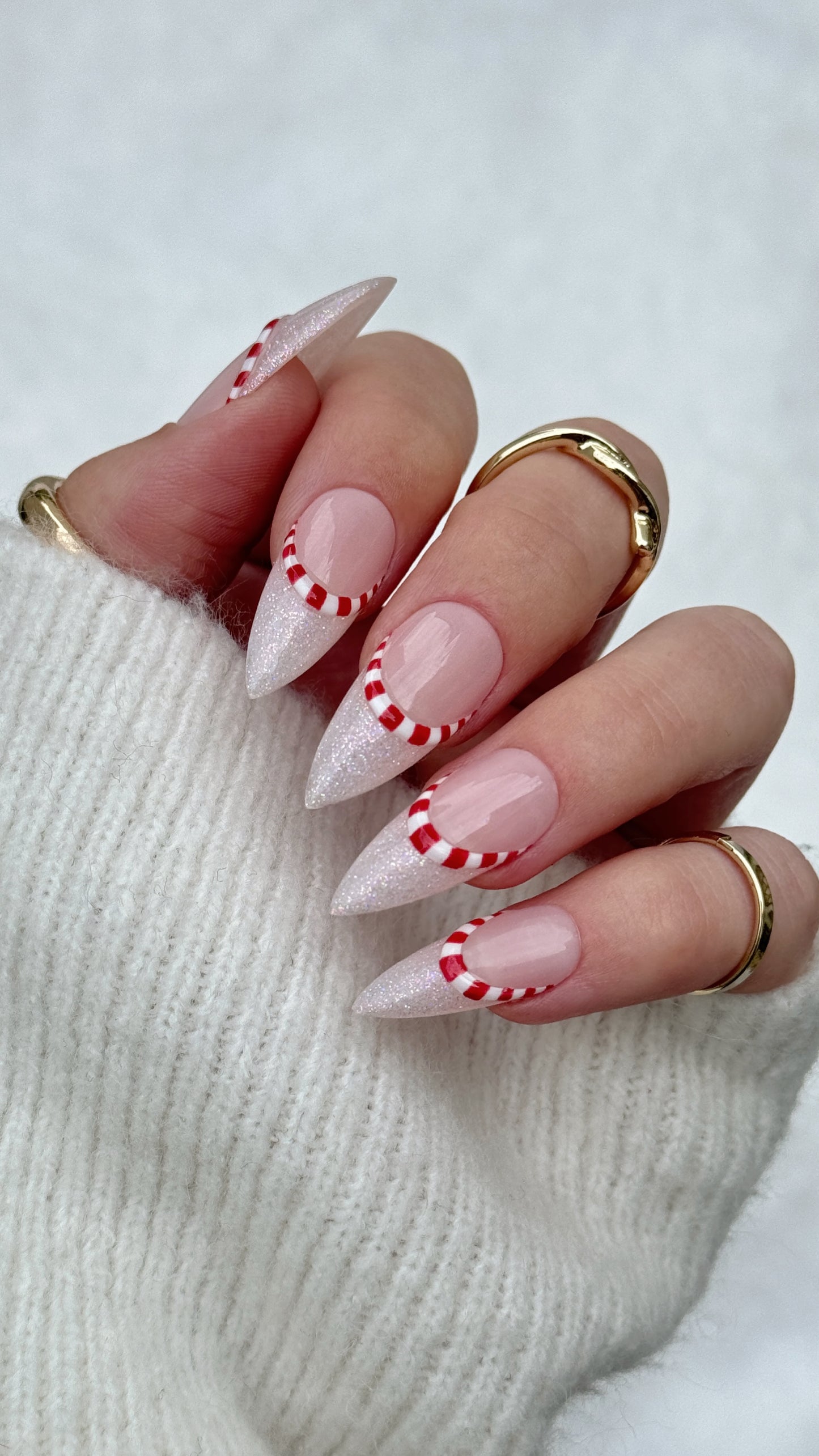 Sparkle | Custom Striped Flash Glitter | Christmas Press On Nails