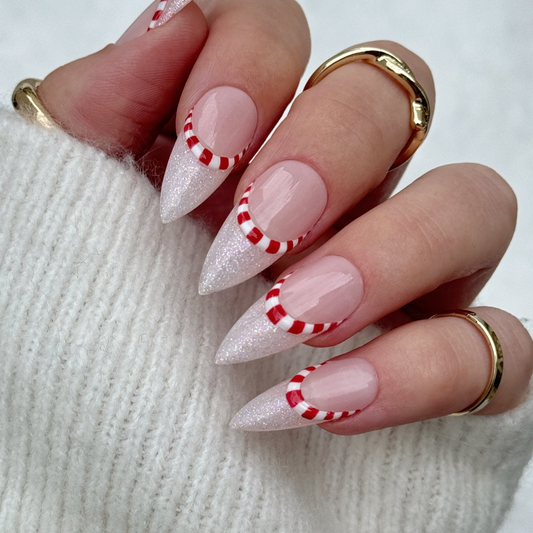 Sparkle | Custom Striped Flash Glitter | Christmas Press On Nails